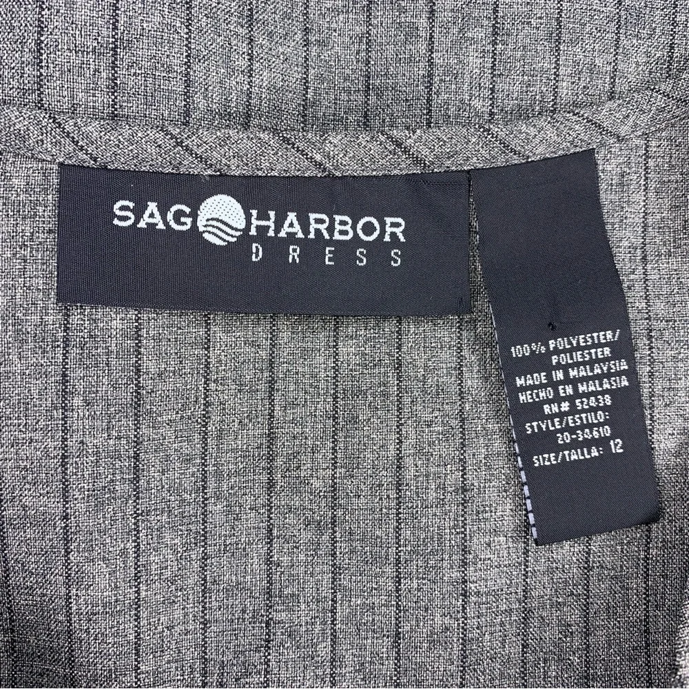 Vintage Size 12 Sag Harbor Grey Striped Vest Button Up Academia Goth Vneck
